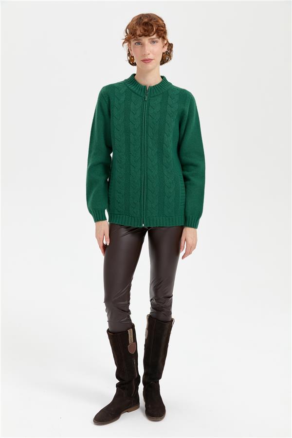 Kadın Dik Yaka Dikişsiz Önü Saç Örgülü Yün Hırka Ö.Başı