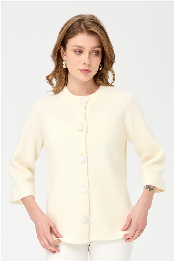 Женское пальто с воротником-стойкой, молочное