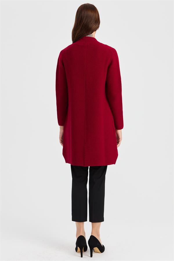 Женское длинное шерстяное пальто с высоким воротником и тесьмой