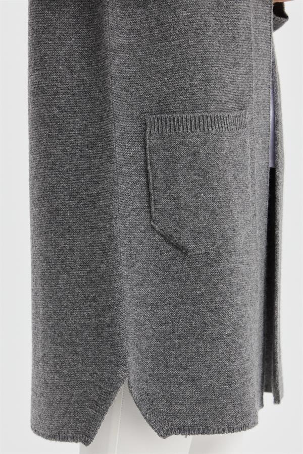 Женское длинное шерстяное пальто с высоким воротником и тесьмой