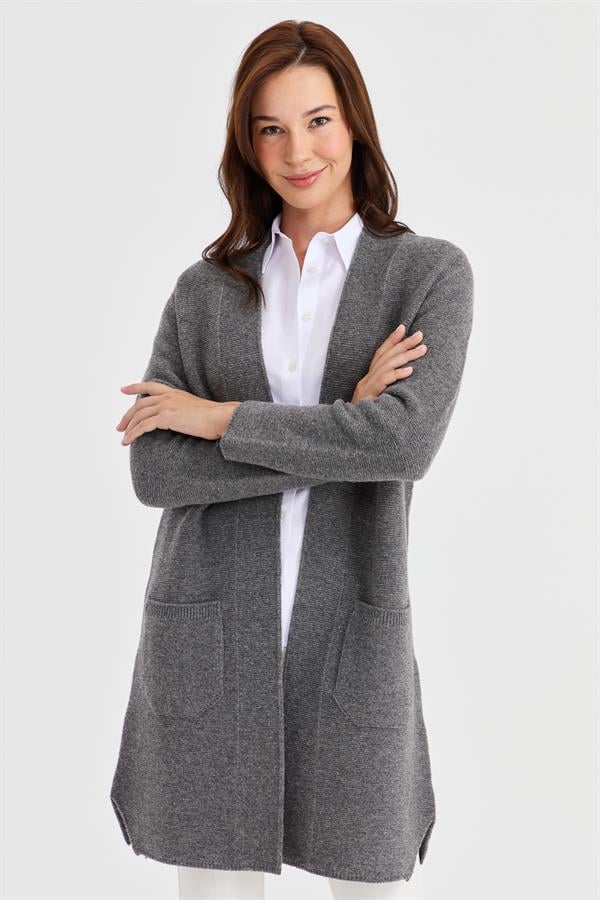 Женское длинное шерстяное пальто с высоким воротником и тесьмой