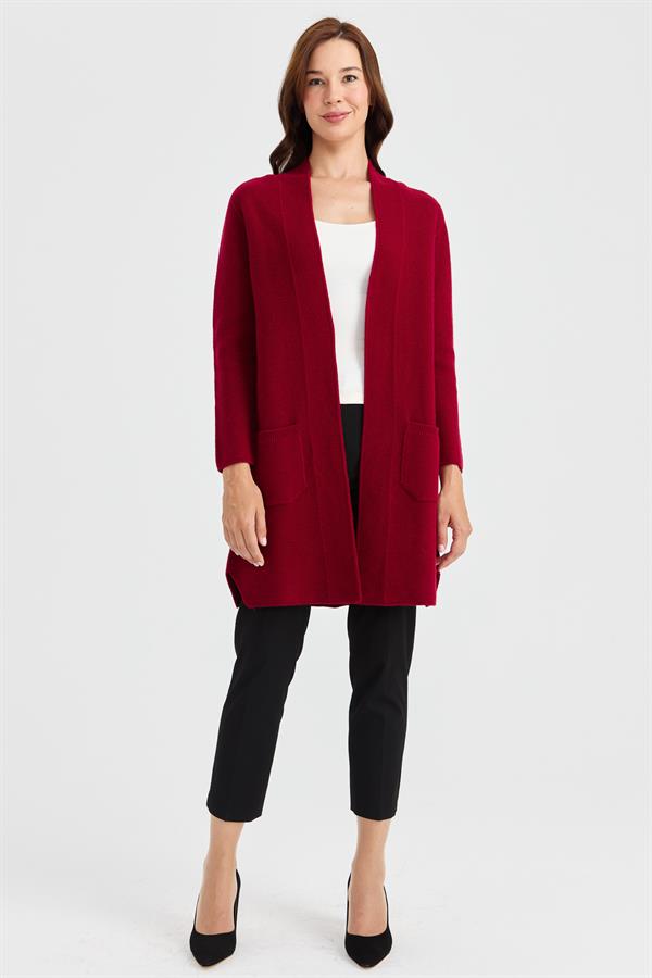 Женское длинное шерстяное пальто с высоким воротником и тесьмой