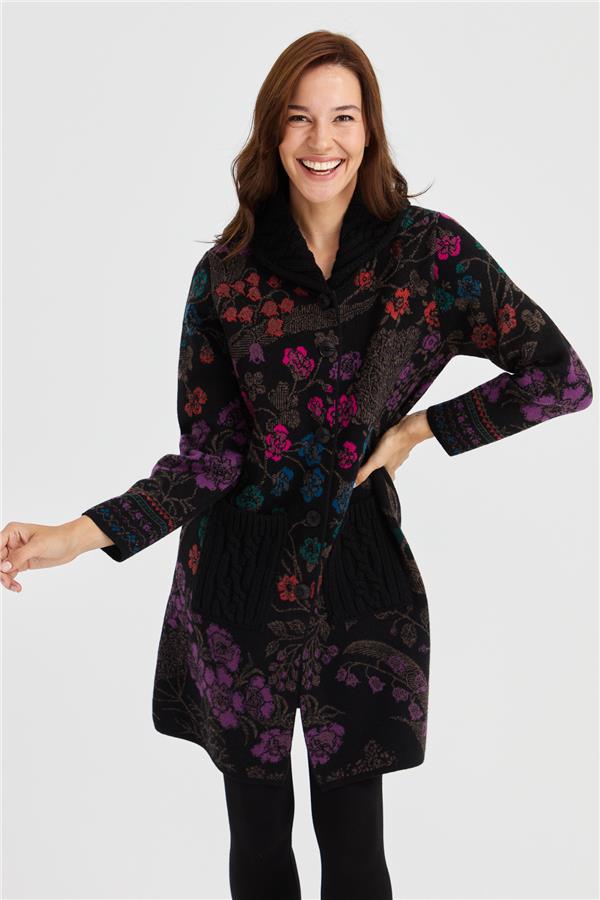 Женское длинное шерстяное пальто с высоким воротником и цветочным принтом Ivy