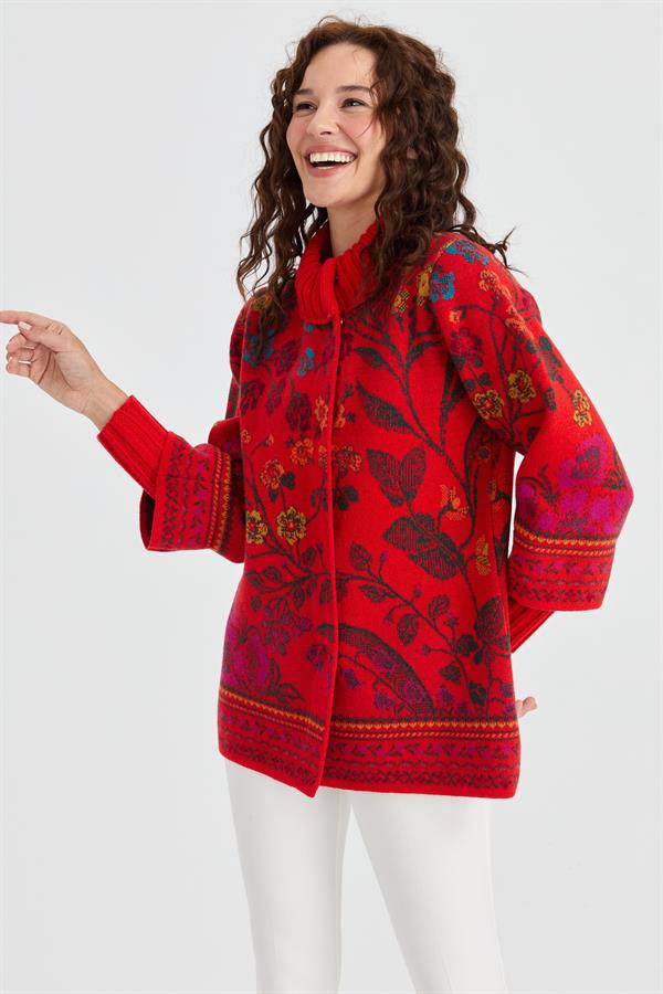 Женское шерстяное пальто Ivy с цветочным принтом и высоким воротником