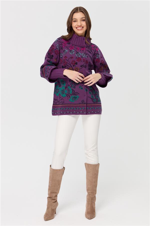 Женское шерстяное пальто Ivy с цветочным принтом и высоким воротником