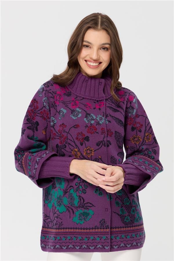 Женское шерстяное пальто Ivy с цветочным принтом и высоким воротником