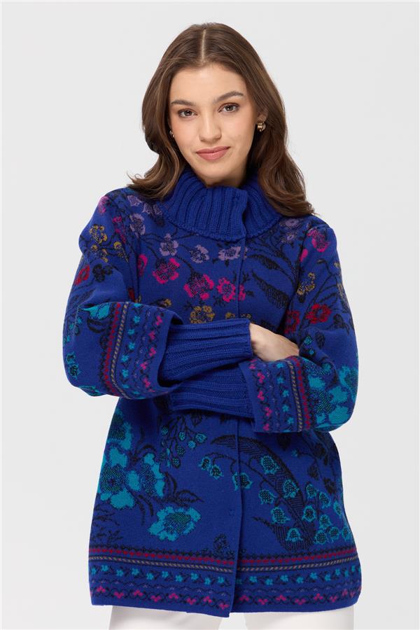 Женское шерстяное пальто Ivy с цветочным принтом и высоким воротником