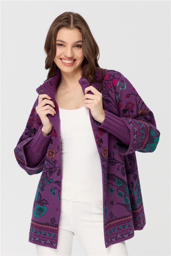 Женское шерстяное пальто Ivy с цветочным принтом и высоким воротником