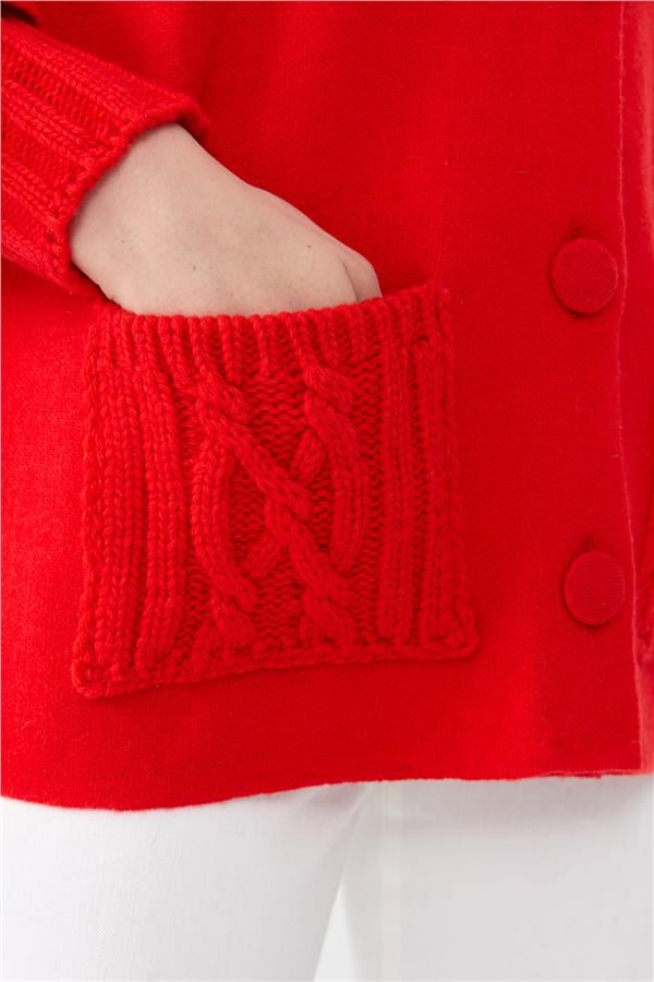 Kadın Dik Yaka Truvakar Kol Kısa Yün Ceket Mercan