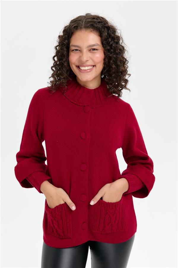 Kadın Dik Yaka Truvakar Kol Kısa Yün Ceket V.Çürüğü