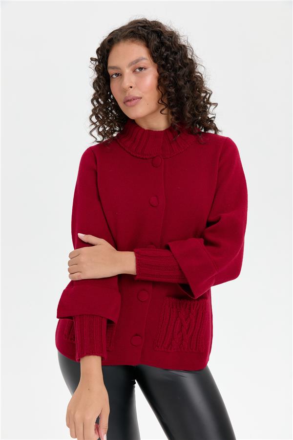 Kadın Dik Yaka Truvakar Kol Kısa Yün Ceket V.Çürüğü