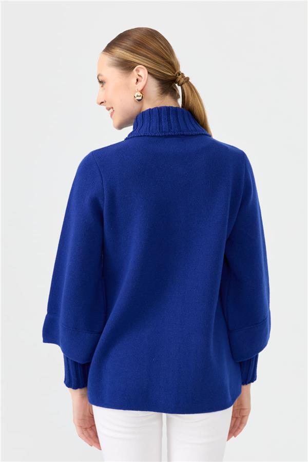 Kadın Dik Yaka Truvakar Kol Kısa Yün Ceket K.S.Mavi