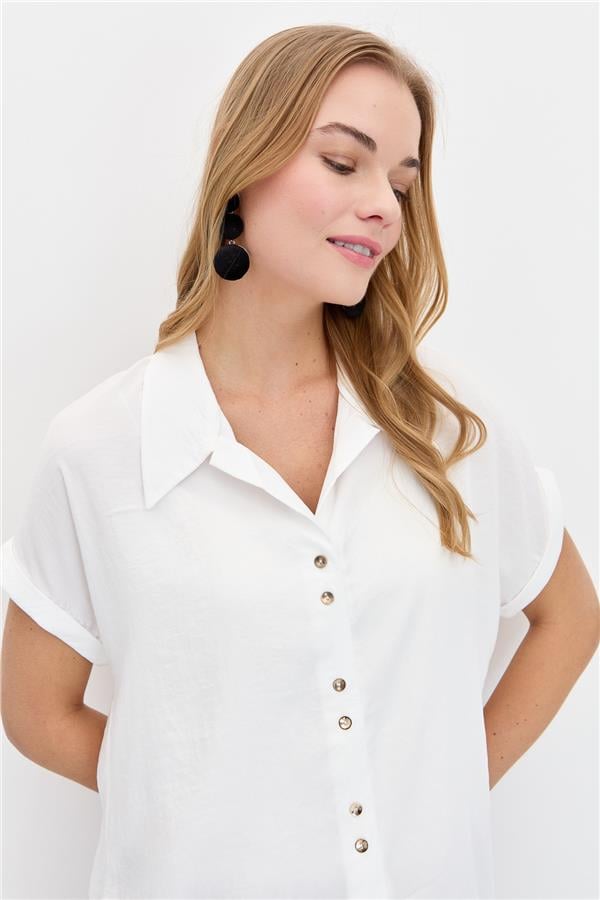 Женская атласная рубашка с низким рукавом