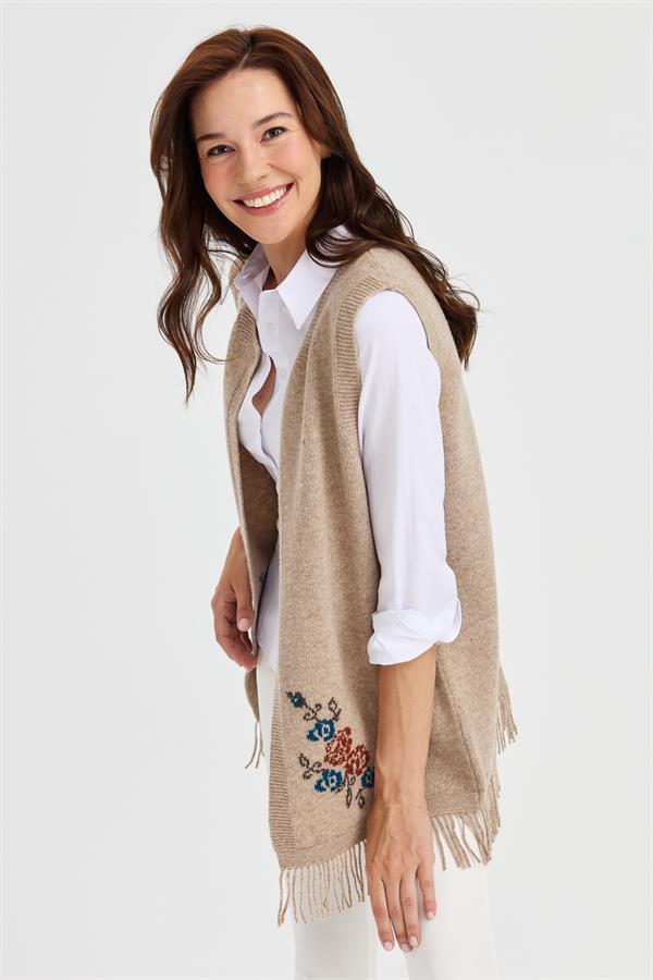 Женская юбка с цветочным принтом и кисточками, жилет