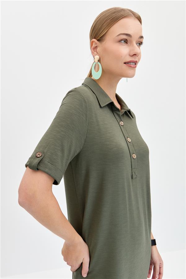 Женское платье из чесаного хлопка с рубашечным воротником