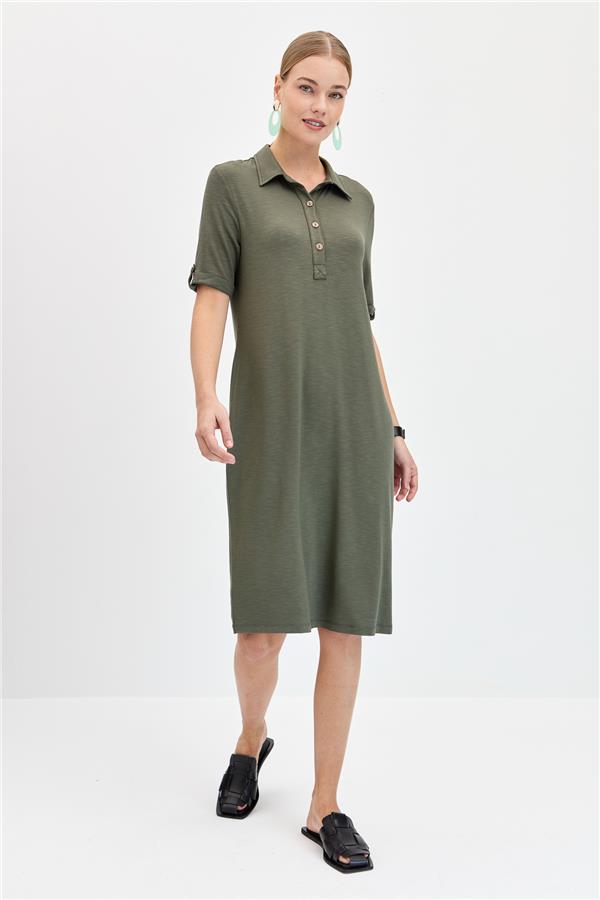 Женское платье из чесаного хлопка с рубашечным воротником