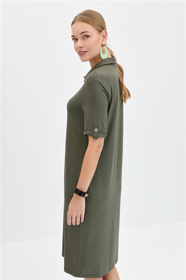Женское платье из чесаного хлопка с рубашечным воротником