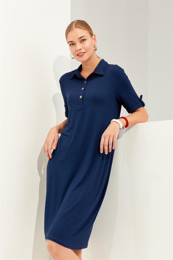 Женское платье из чесаного хлопка с рубашечным воротником