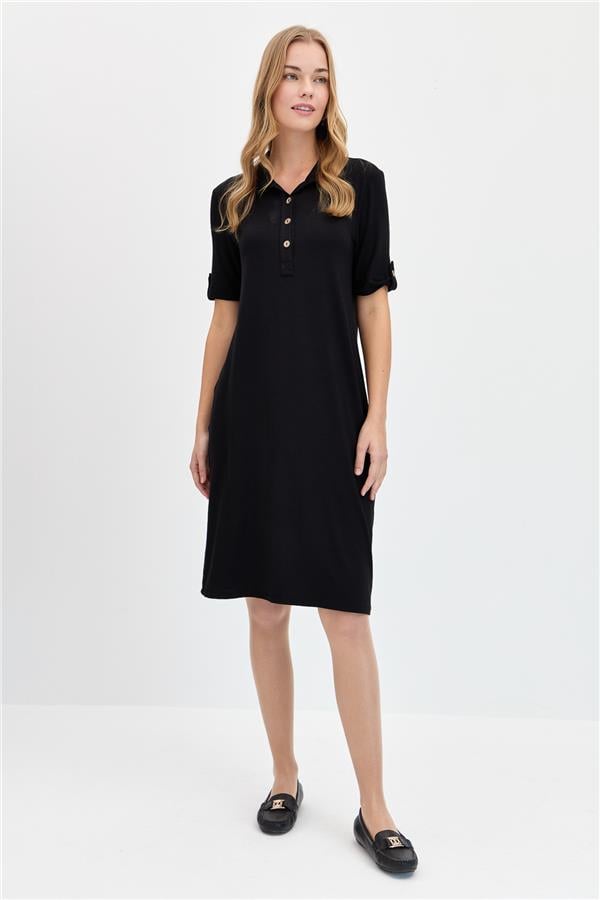 Женское платье из чесаного хлопка с рубашечным воротником