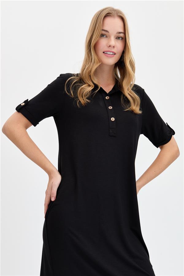 Женское платье из чесаного хлопка с рубашечным воротником