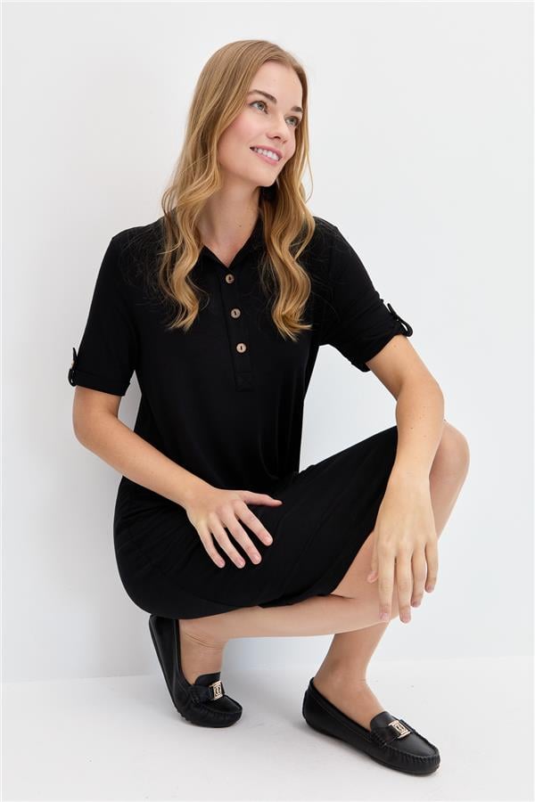 Женское платье из чесаного хлопка с рубашечным воротником