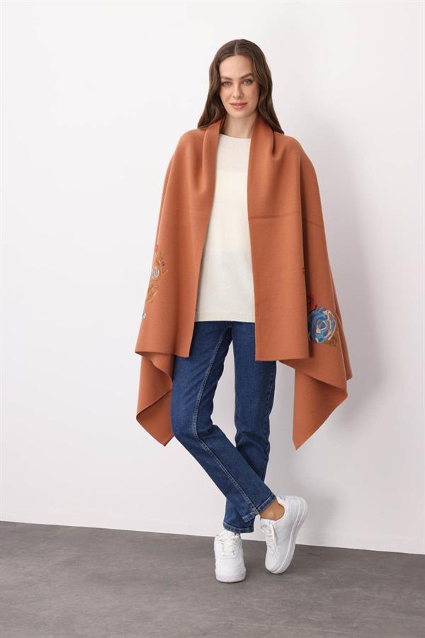 Kadın Gül Desenli Büyük Triko Şal A.tarçın