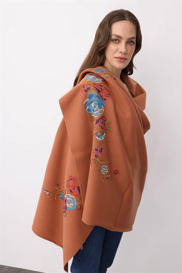 Kadın Gül Desenli Büyük Triko Şal A.tarçın