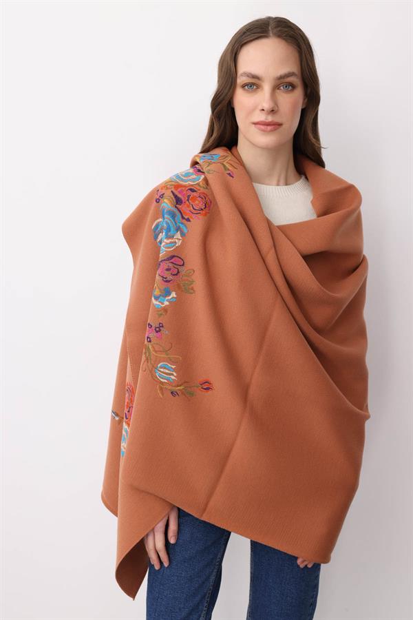 Kadın Gül Desenli Büyük Triko Şal A.tarçın