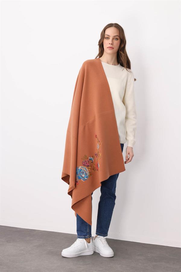 Kadın Gül Desenli Büyük Triko Şal A.tarçın