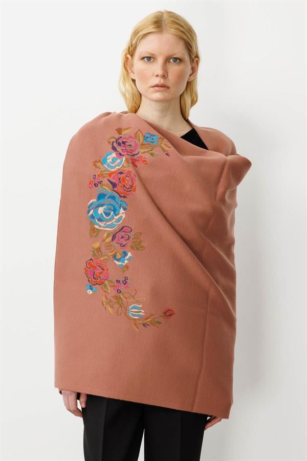 Kadın Gül Desenli Büyük Triko Şal G.Kurusu