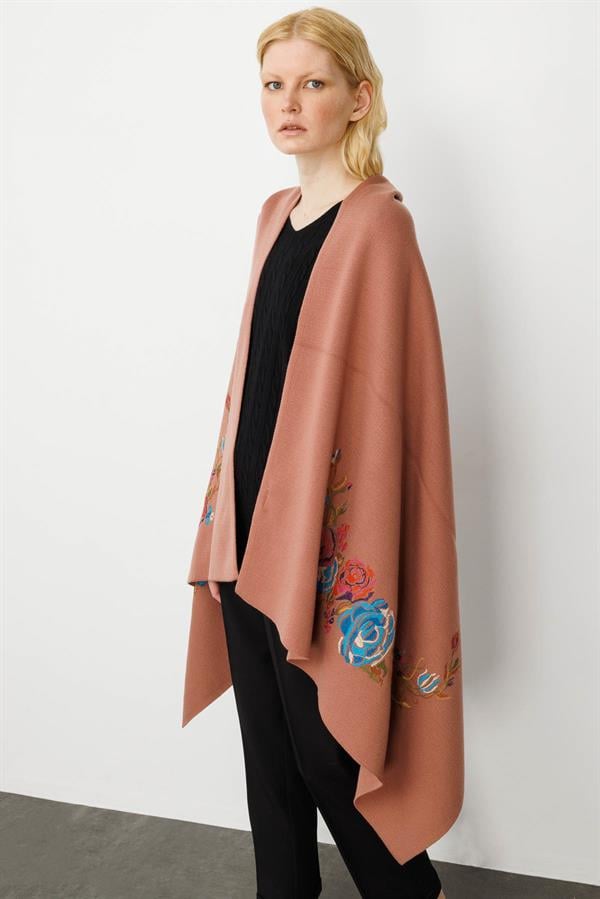 Kadın Gül Desenli Büyük Triko Şal G.Kurusu