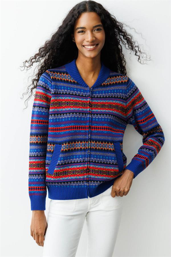 Kadın Hakim Yaka Jakarlı Yün Hırka K.S.Mavi