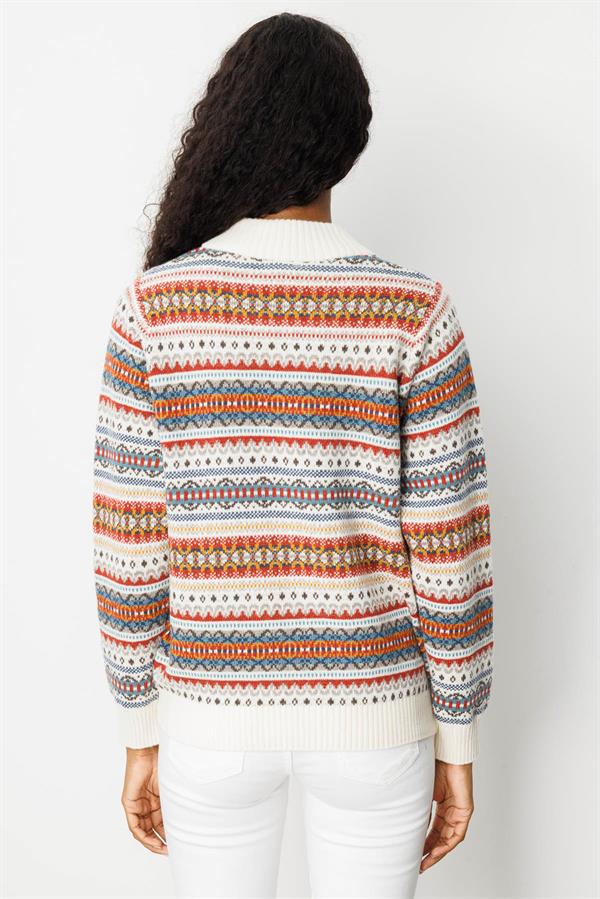 Kadın Hakim Yaka Jakarlı Yün Hırka Kemik