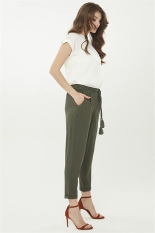 Kadın Havuç Paça Penye Pantolon Haki