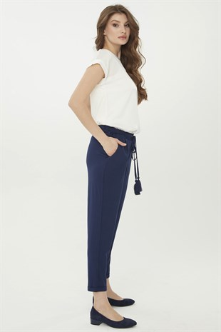 Kadın Havuç Paça Penye Pantolon Lacivert