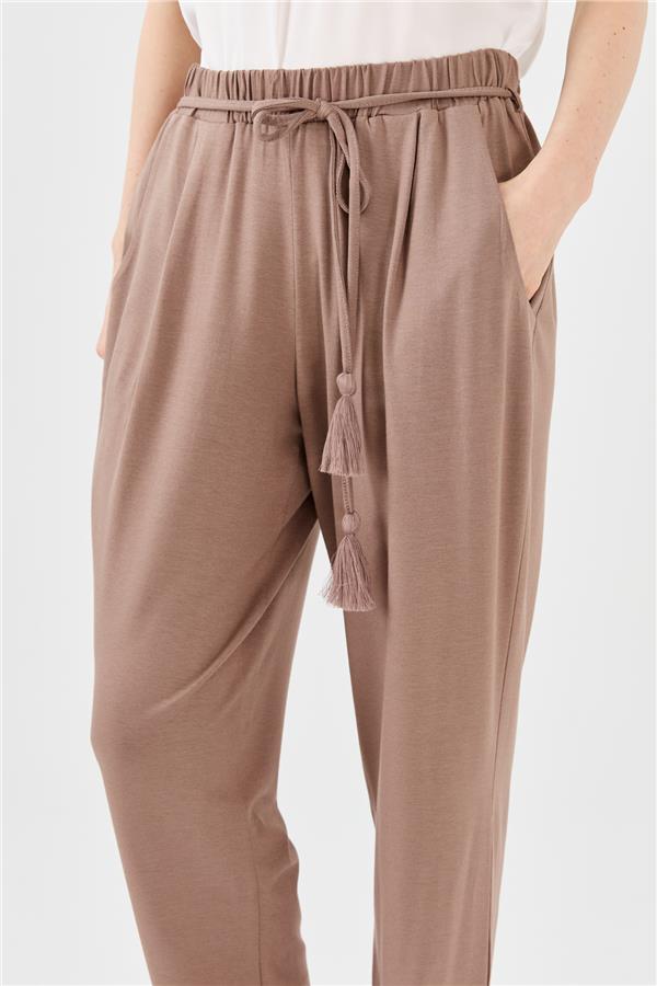 Kadın Havuç Paça Penye Pantolon Vizon