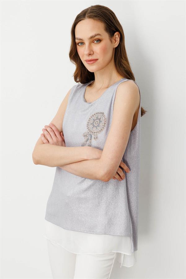 Womens Chiffon Combed Cotton T-Shirt Silver