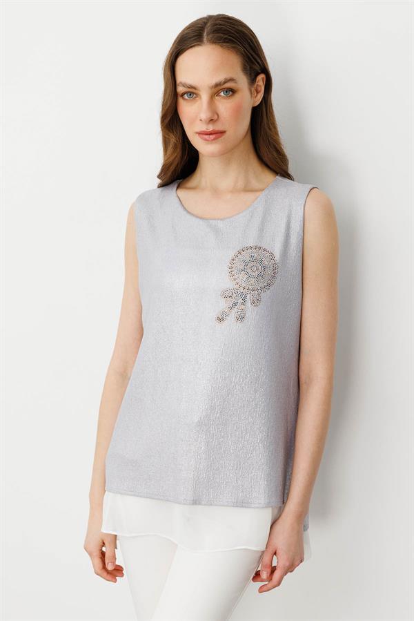 Womens Chiffon Combed Cotton T-Shirt Silver