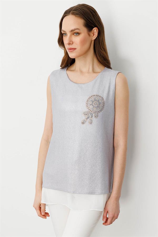 Womens Chiffon Combed Cotton T-Shirt Silver