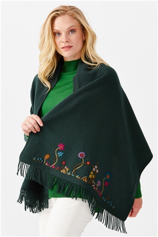 Шаль женская с вышивкой и кисточками, зеленая 