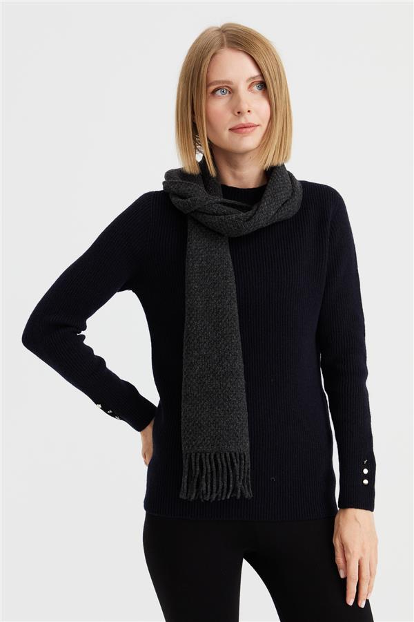 Женский шерстяной шарф с вышивкой Темно-КОПЧЕНЫЙ