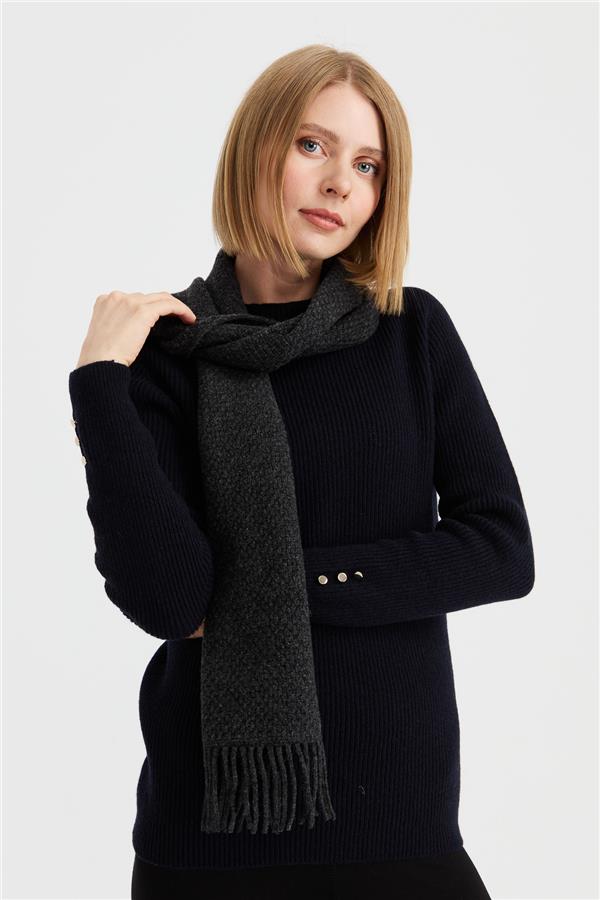 Женский шерстяной шарф с вышивкой Темно-КОПЧЕНЫЙ