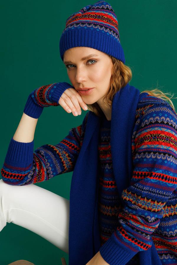 Kadın Jakarlı Yün Bere K.S.Mavi