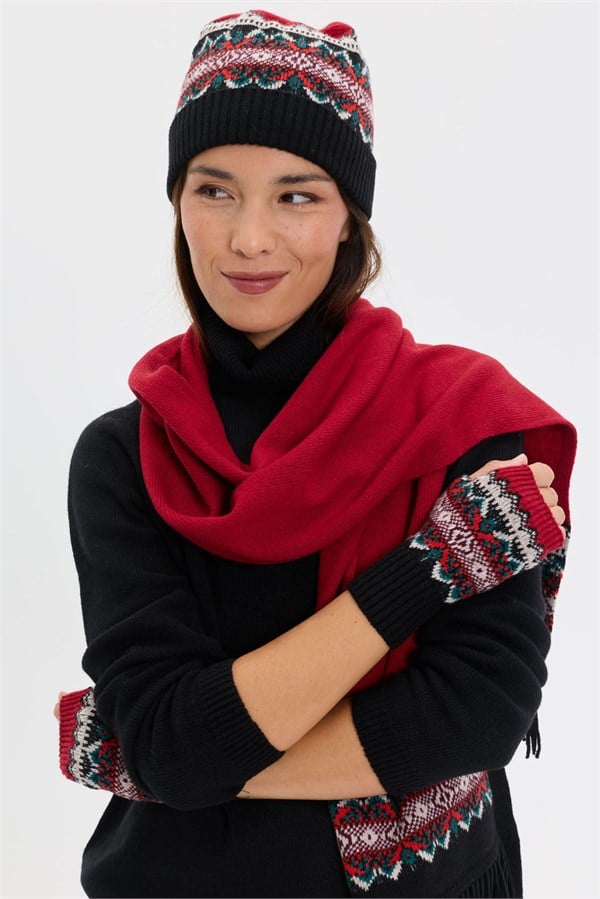 Kadın Jakarlı Yün Bere K.Kırmızı