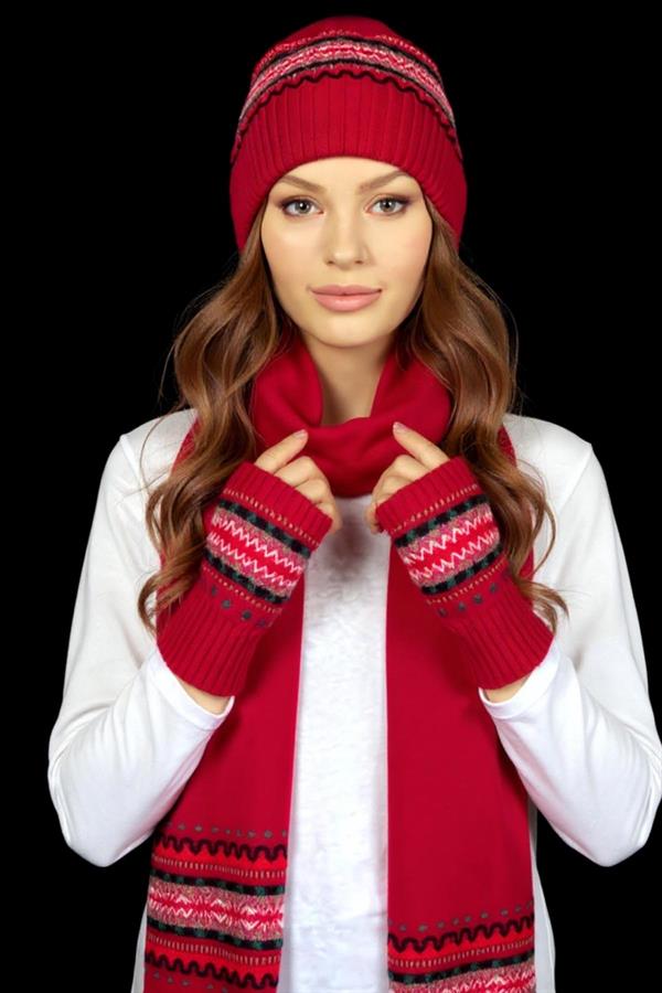 Kadın Jakarlı Yün Eldiven K.Kırmızı