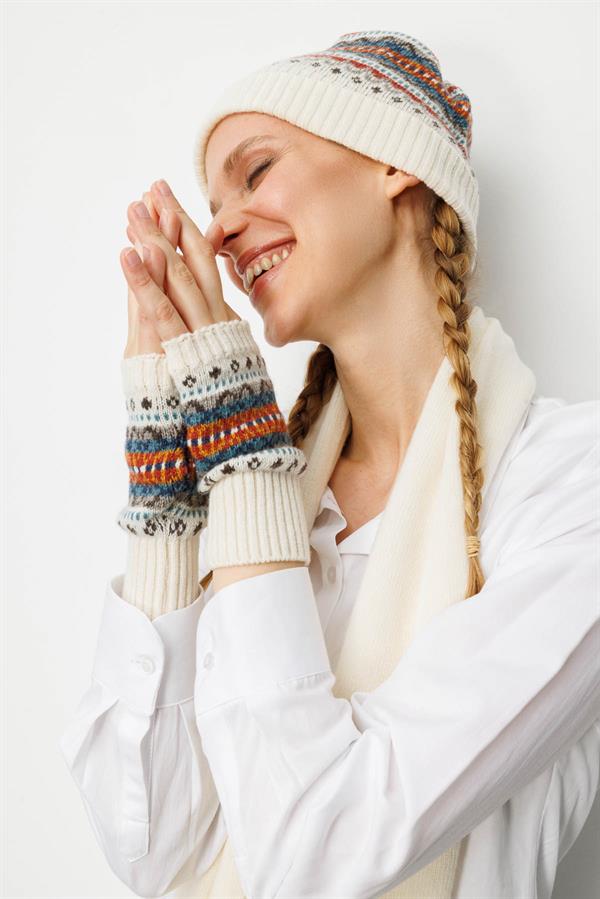 Kadın Jakarlı Yün Eldiven Kemik