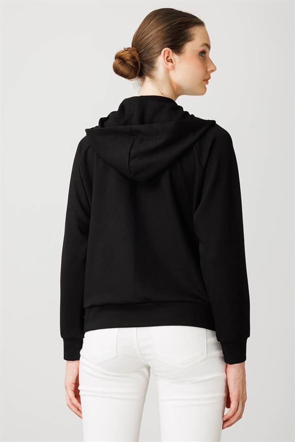 Kadın Kanguru Cepli Sweat Eşofman Üstü Siyah