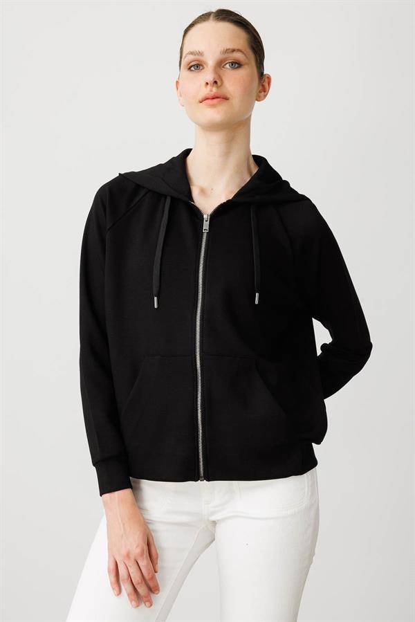 Kadın Kanguru Cepli Sweat Eşofman Üstü Siyah