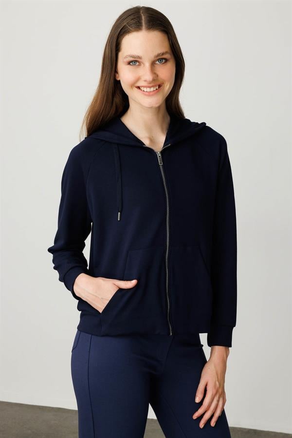 Kadın Kanguru Cepli Sweat Eşofman Üstü Lacivert