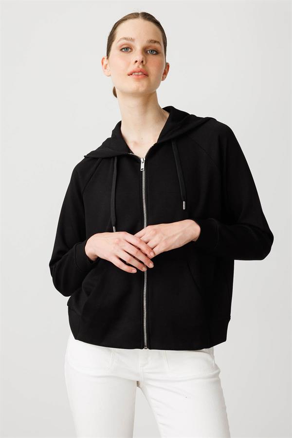 Kadın Kanguru Cepli Sweat Eşofman Üstü Siyah